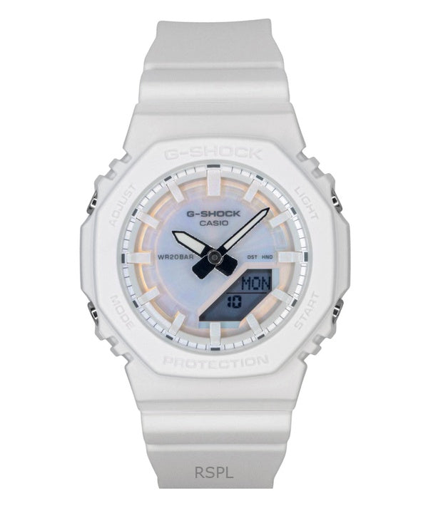 Montre femme Casio G-Shock analogique numérique avec bracelet en résine et cadran blanc polarisé GMA-P2100PC-7A à quartz, autonomie 200 m