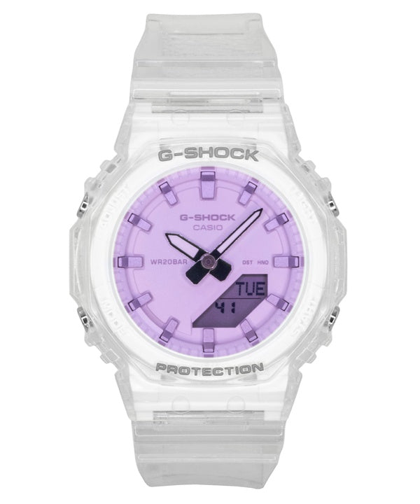 Montre Casio G-Shock pour femme, analogique-numérique, bracelet en résine transparente, cadran rose, mouvement à quartz GMA-P2100SR-7A, étanche à 200 m