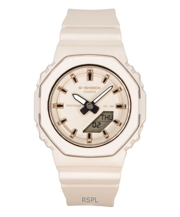Montre Casio G-Shock pour femme, analogique-numérique, bracelet en résine biosourcée, cadran beige, mouvement à quartz GMA-P2110-4A, étanche à 200 m.