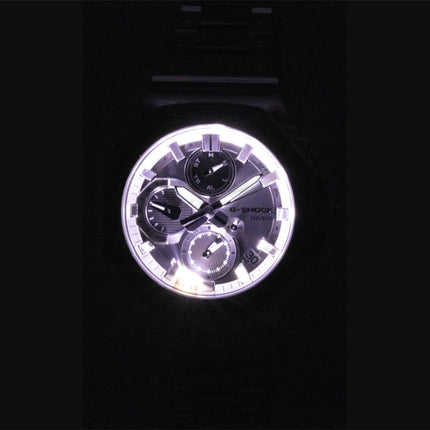 Montre homme Casio G-Shock analogique GMC-B2100ADS-1A, cadran argenté, boîtier en acier inoxydable, mouvement à quartz, étanche à 200 m, avec connexion smartphone.