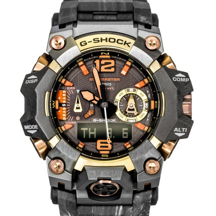 Montre homme Casio G-Shock Mudmaster Magma Gold, analogique-numérique, bracelet en résine biosourcée, cadran noir, solaire GWG-B1000MG-1A9, étanche à 200 m