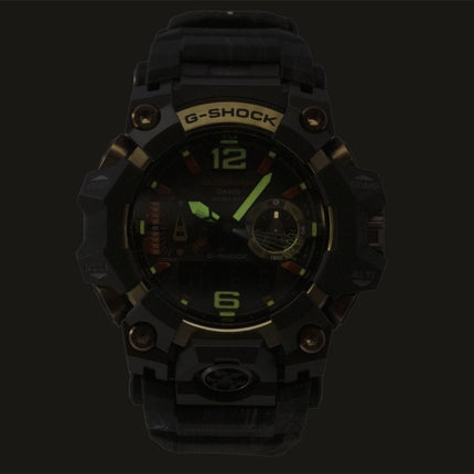 Montre homme Casio G-Shock Mudmaster Magma Gold, analogique-numérique, bracelet en résine biosourcée, cadran noir, solaire GWG-B1000MG-1A9, étanche à 200 m