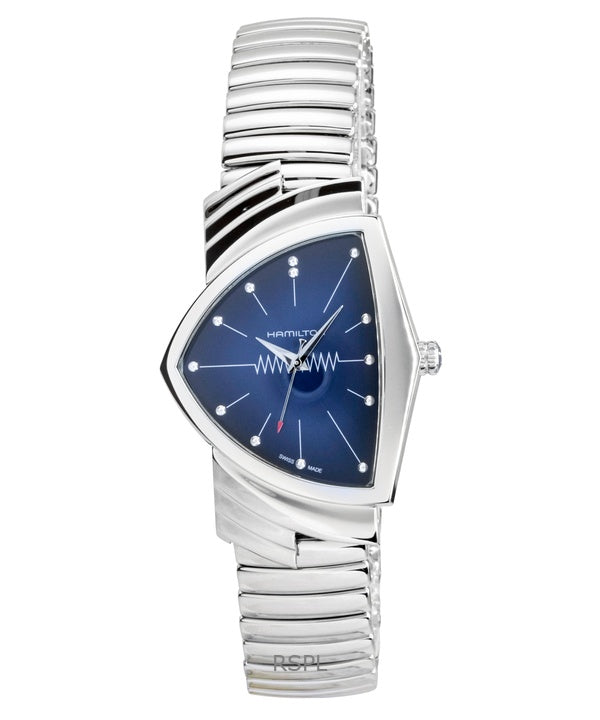 Montre homme Hamilton Ventura en acier inoxydable, cadran bleu, quartz H24411142