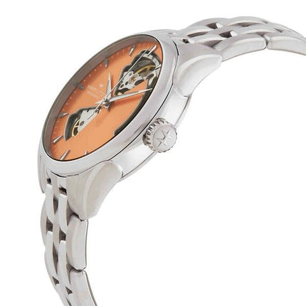 Montre Hamilton Jazzmaster en acier inoxydable avec cadran ouvert en forme de cœur et abricot pour femme H32215100