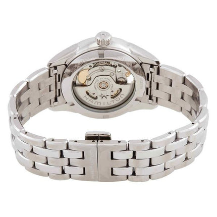 Montre Hamilton Jazzmaster en acier inoxydable avec cadran ouvert en forme de cœur et abricot pour femme H32215100