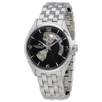 Montre pour homme Hamilton Jazzmaster en acier inoxydable à cœur ouvert et cadran noir automatique H32705131