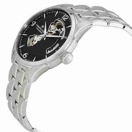 Montre pour homme Hamilton Jazzmaster en acier inoxydable à cœur ouvert et cadran noir automatique H32705131