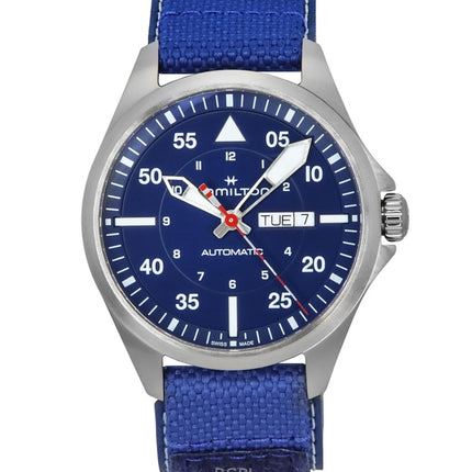 Montre Hamilton Khaki Aviation Pilot Air-Glaciers Edition pour homme, bracelet textile, cadran bleu, automatique, H64655941, 100 m
