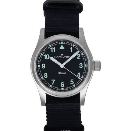 Montre unisexe Hamilton Khaki Field à quartz, bracelet textile, cadran noir, H69301430