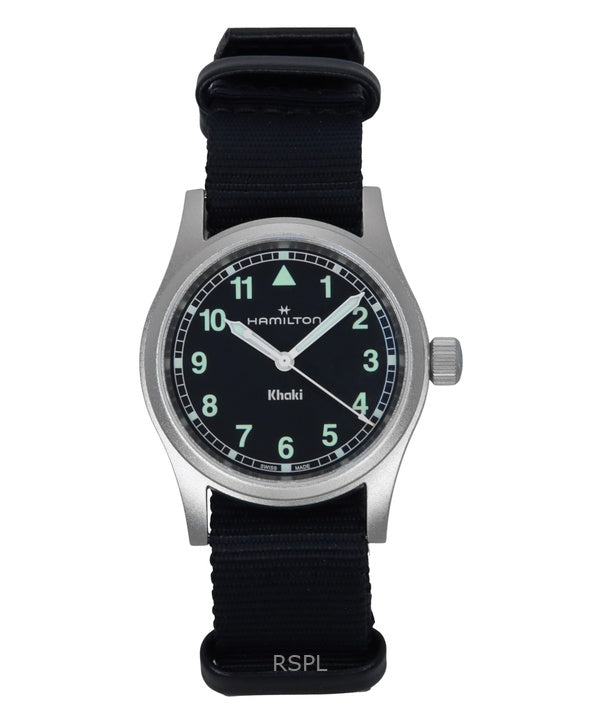 Montre unisexe Hamilton Khaki Field à quartz, bracelet textile, cadran noir, H69301430