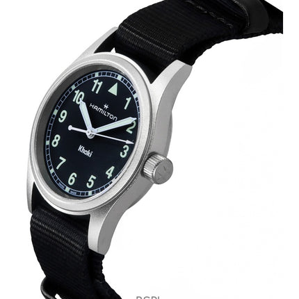 Montre unisexe Hamilton Khaki Field à quartz, bracelet textile, cadran noir, H69301430