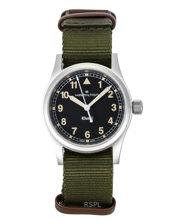 Montre unisexe Hamilton Khaki Field à quartz, bracelet textile, cadran noir, H69301930