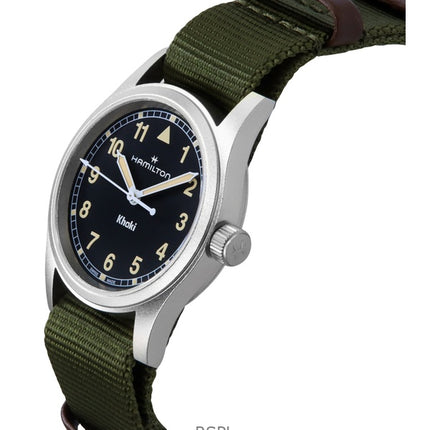 Montre unisexe Hamilton Khaki Field à quartz, bracelet textile, cadran noir, H69301930