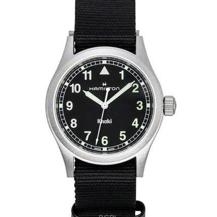 Montre unisexe Hamilton Khaki Field à quartz, bracelet textile, cadran noir, H69401430