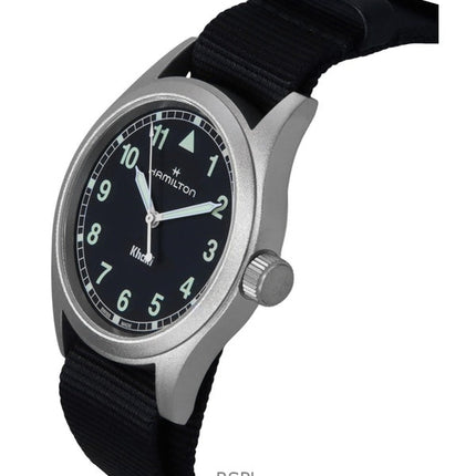 Montre unisexe Hamilton Khaki Field à quartz, bracelet textile, cadran noir, H69401430