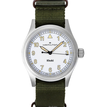 Montre unisexe Hamilton Khaki Field à quartz, bracelet textile, cadran blanc, H69401910