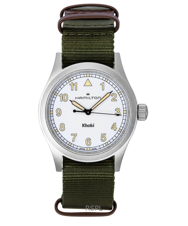 Montre unisexe Hamilton Khaki Field à quartz, bracelet textile, cadran blanc, H69401910