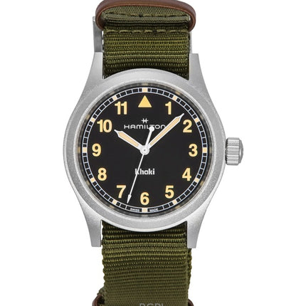 Montre unisexe Hamilton Khaki Field à quartz, bracelet textile, cadran noir, H69401930