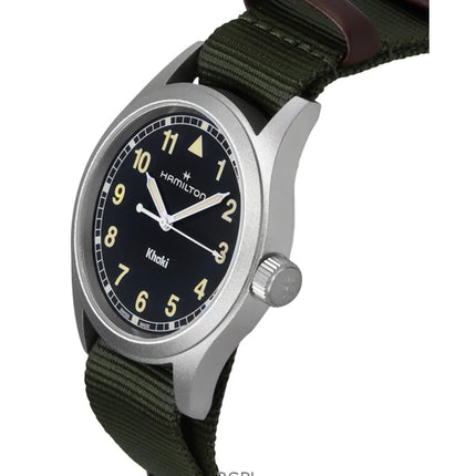 Montre unisexe Hamilton Khaki Field à quartz, bracelet textile, cadran noir, H69401930