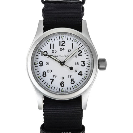Montre homme Hamilton Khaki Field, bracelet textile, cadran blanc, automatique, H69439910