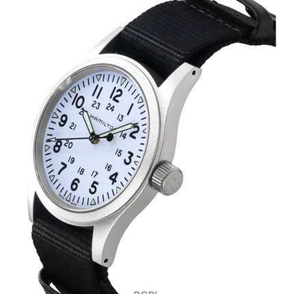 Montre homme Hamilton Khaki Field, bracelet textile, cadran blanc, automatique, H69439910