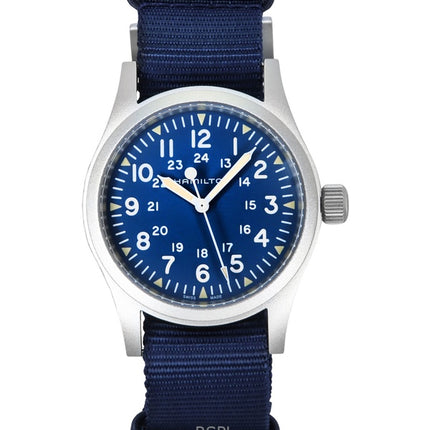 Montre homme Hamilton Khaki Field, bracelet textile, cadran bleu, automatique, H69439940