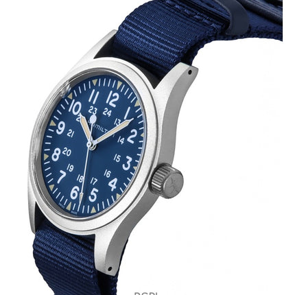 Montre homme Hamilton Khaki Field, bracelet textile, cadran bleu, automatique, H69439940