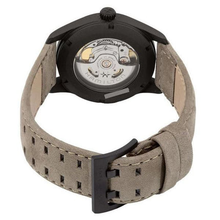 Montre pour homme Hamilton Khaki Field avec bracelet en cuir titane et cadran gris automatique H70215880 100M