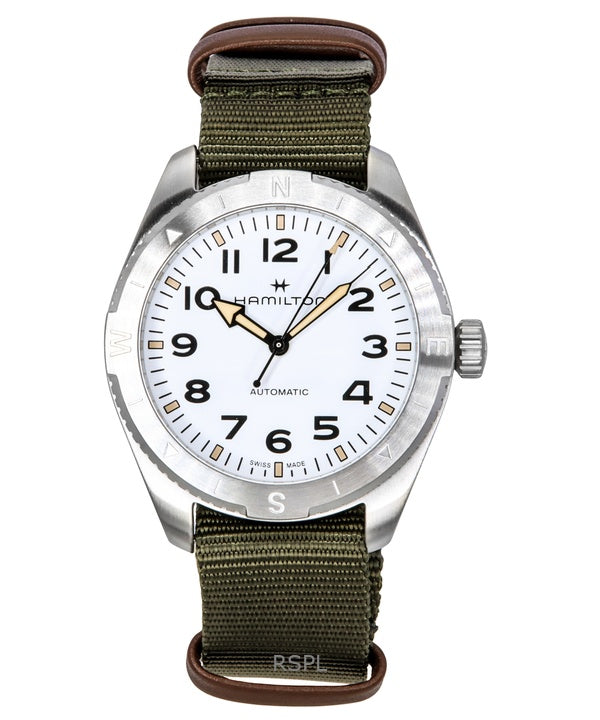 Montre unisexe Hamilton Khaki Field Expedition avec bracelet en textile et cadran blanc, automatique, H70315910, 100 m