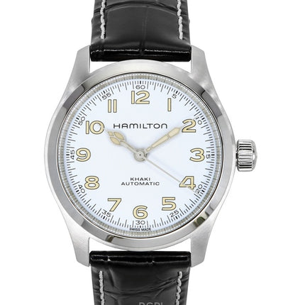 Montre homme Hamilton Khaki Field Murph, bracelet en cuir, cadran blanc, automatique, H70405710, 100 m