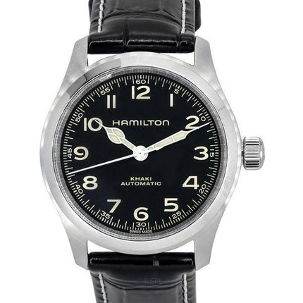 Montre pour homme Hamilton Khaki Field Murph avec bracelet en cuir et cadran noir automatique H70405730 100M