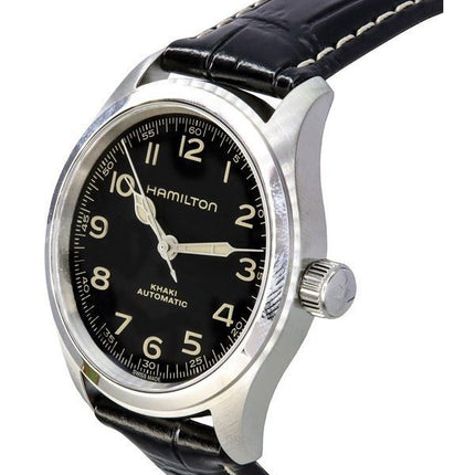 Montre pour homme Hamilton Khaki Field Murph avec bracelet en cuir et cadran noir automatique H70405730 100M