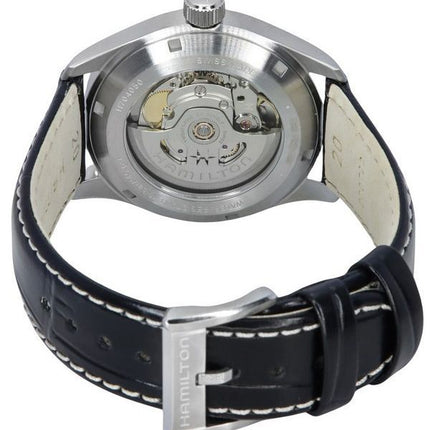 Montre pour homme Hamilton Khaki Field Murph avec bracelet en cuir et cadran noir automatique H70405730 100M