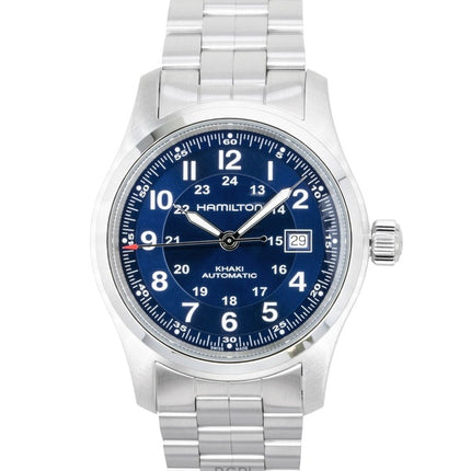 Montre homme Hamilton Khaki en acier inoxydable, cadran bleu, automatique H70605140, étanche à 100 m