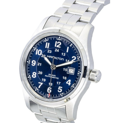 Montre homme Hamilton Khaki en acier inoxydable, cadran bleu, automatique H70605140, étanche à 100 m