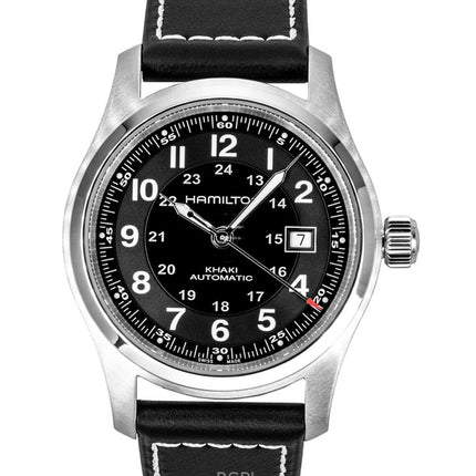 Montre homme Hamilton H70605733, bracelet en cuir kaki, cadran noir, automatique, étanche à 100 m