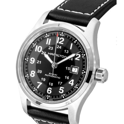 Montre homme Hamilton H70605733, bracelet en cuir kaki, cadran noir, automatique, étanche à 100 m
