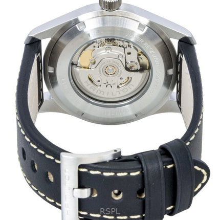 Montre homme Hamilton H70605733, bracelet en cuir kaki, cadran noir, automatique, étanche à 100 m