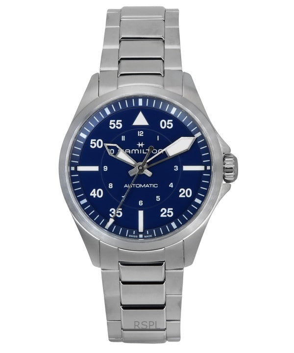 Montre Hamilton Khaki Aviation Pilot pour homme, acier inoxydable, cadran bleu, automatique, H76305140, 100 m