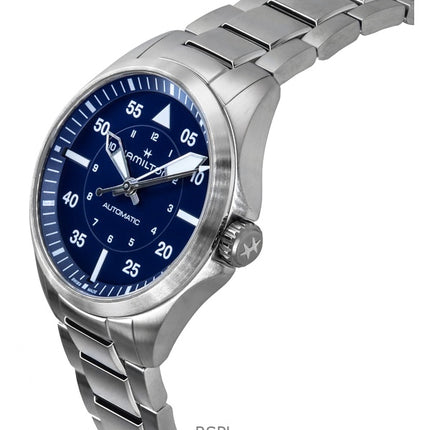 Montre Hamilton Khaki Aviation Pilot pour homme, acier inoxydable, cadran bleu, automatique, H76305140, 100 m