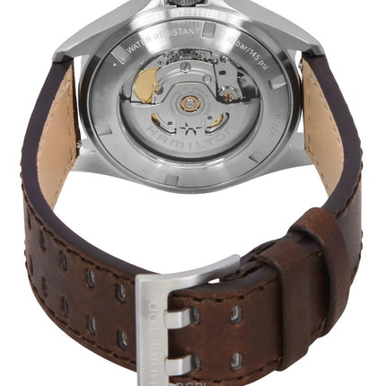 Montre Hamilton Khaki Aviation Pilot pour homme, bracelet en cuir, cadran noir, automatique, H76305530, 100 m