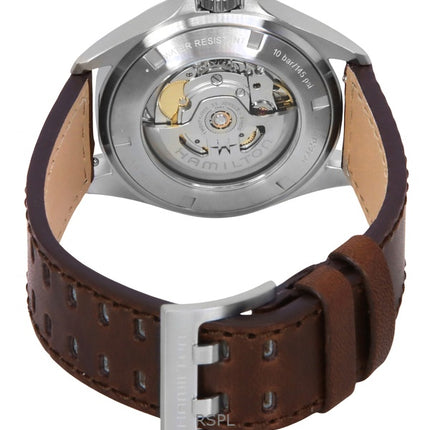 Montre Hamilton Khaki Aviation Pilot pour homme, bracelet en cuir, cadran vert, automatique, H76305560, 100 m