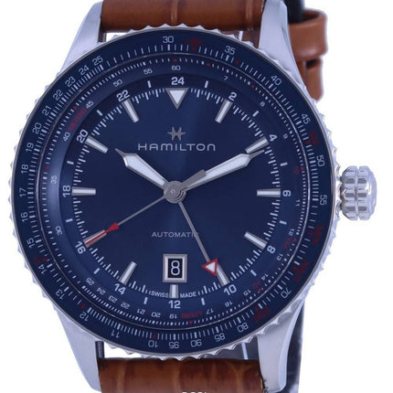 Montre pour homme Hamilton Khaki Aviation Converter GMT Bracelet en cuir automatique H76715540 100M