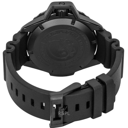 Montre homme Hamilton Khaki Frogman, bracelet en caoutchouc, cadran noir, automatique, étanche à 300 m (H77855330).