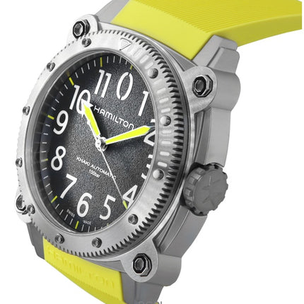 Montre de plongée automatique Hamilton Khaki Navy Belowzero pour homme, bracelet en caoutchouc, cadran gris, H78535380, 1000 m