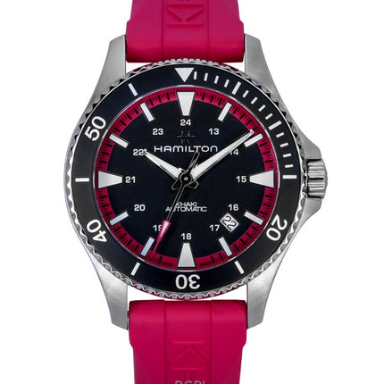 Montre unisexe Hamilton Khaki Navy Scuba Pink avec bracelet en caoutchouc et cadran noir, automatique, H82395330, 100 m
