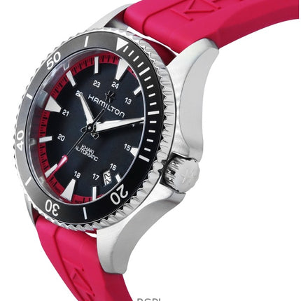 Montre unisexe Hamilton Khaki Navy Scuba Pink avec bracelet en caoutchouc et cadran noir, automatique, H82395330, 100 m