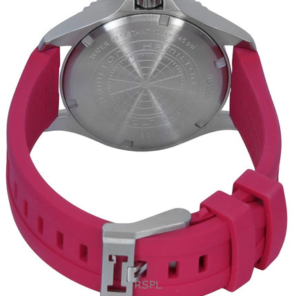 Montre unisexe Hamilton Khaki Navy Scuba Pink avec bracelet en caoutchouc et cadran noir, automatique, H82395330, 100 m