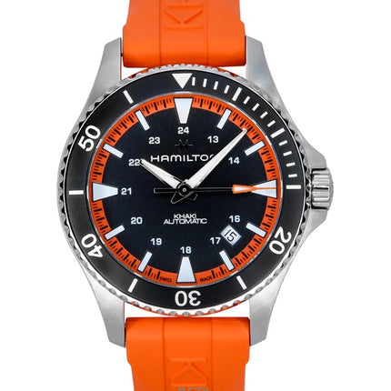 Montre Homme Hamilton Khaki Navy Scuba Orange Bracelet Caoutchouc Cadran Noir Automatique H82395331 100M