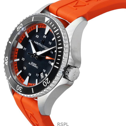 Montre Homme Hamilton Khaki Navy Scuba Orange Bracelet Caoutchouc Cadran Noir Automatique H82395331 100M